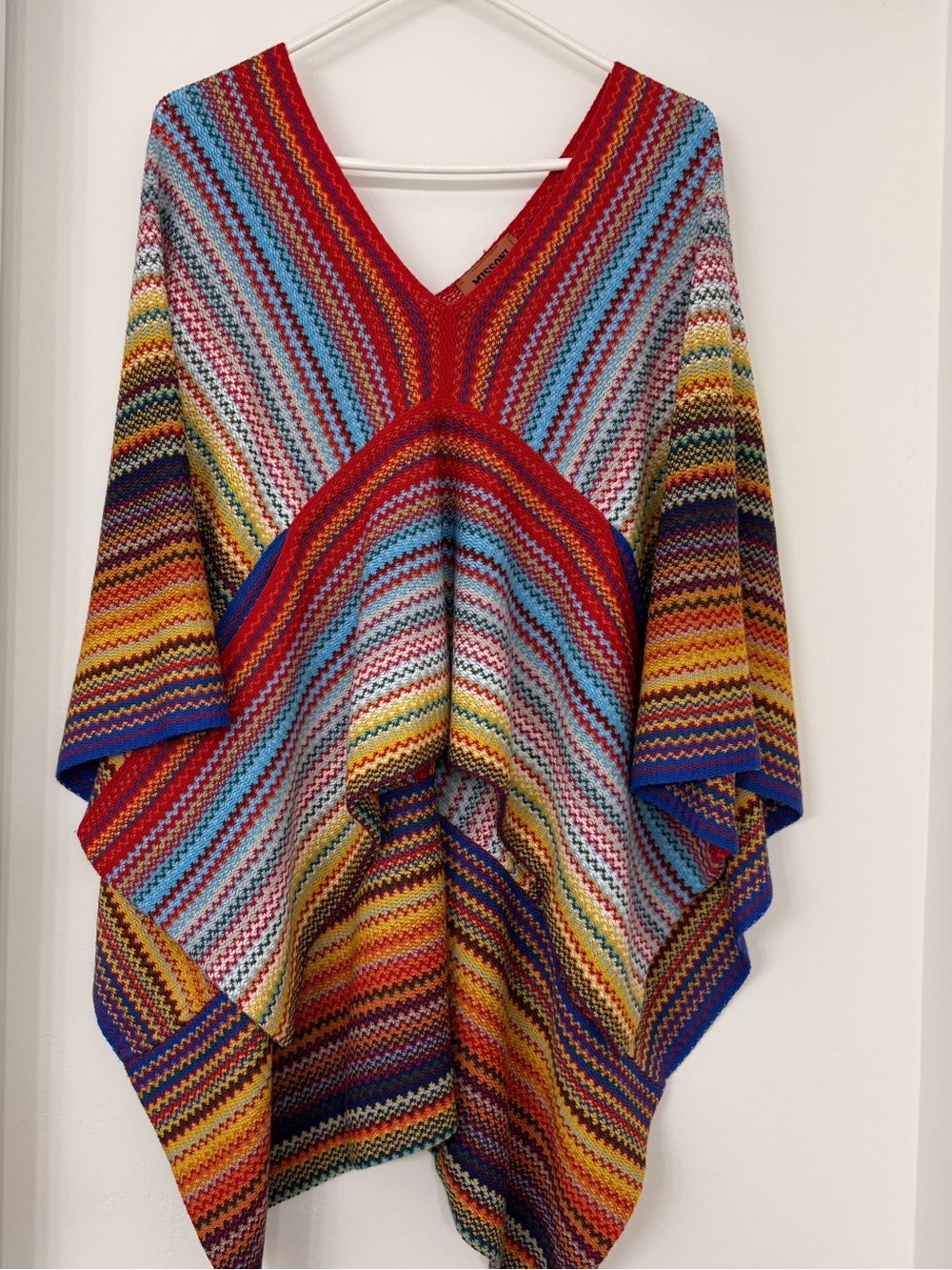 Missoni Multicolor V-Neck Striped Knit Poncho, Made in Italy